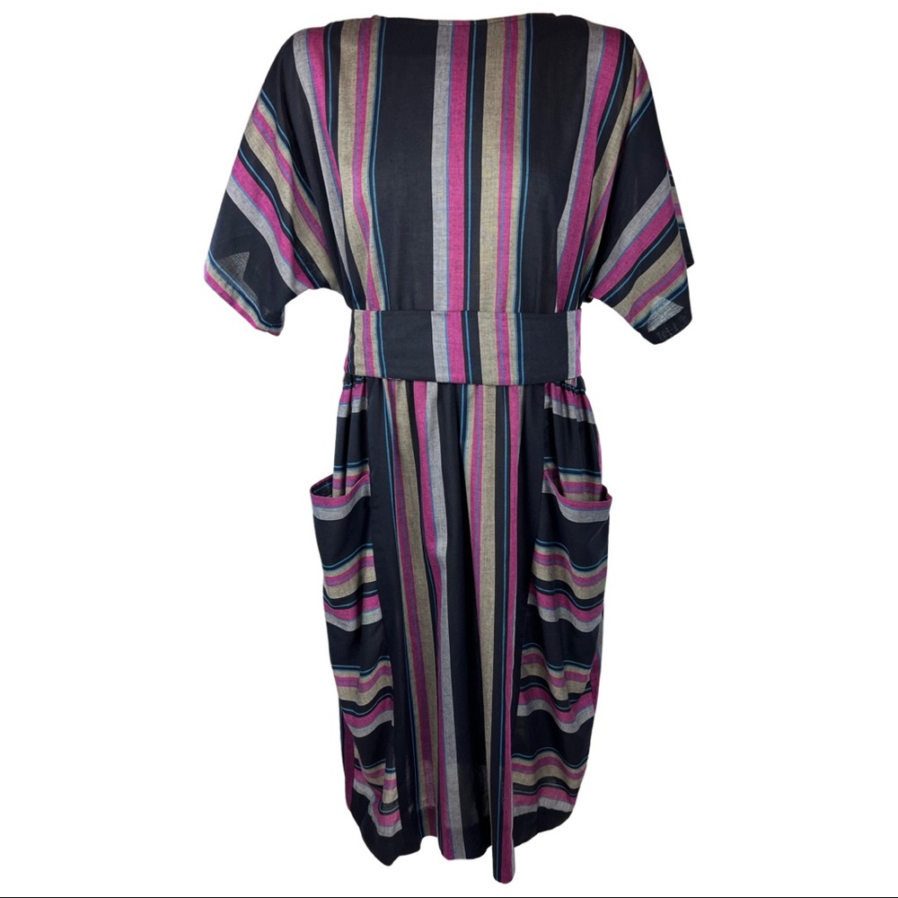 Vintage 70/80s Stripe dress, color block, Secretary Style, large pockets